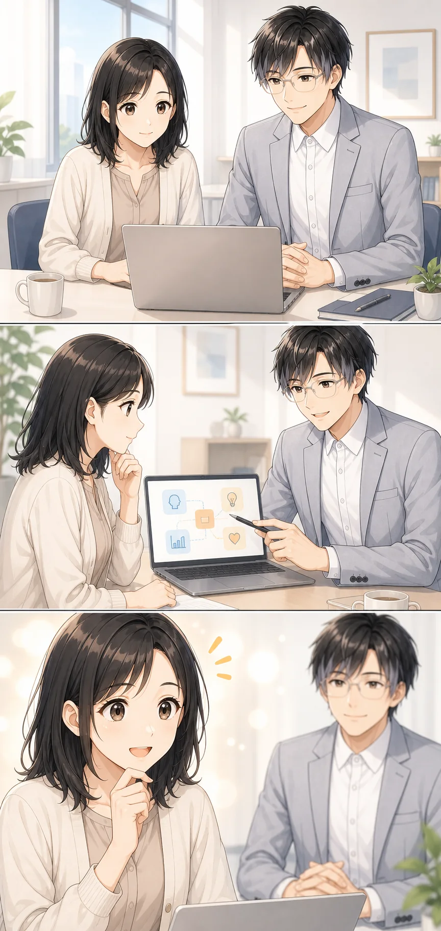 兼子さんが美咲へAIの新しい使い方を説明する