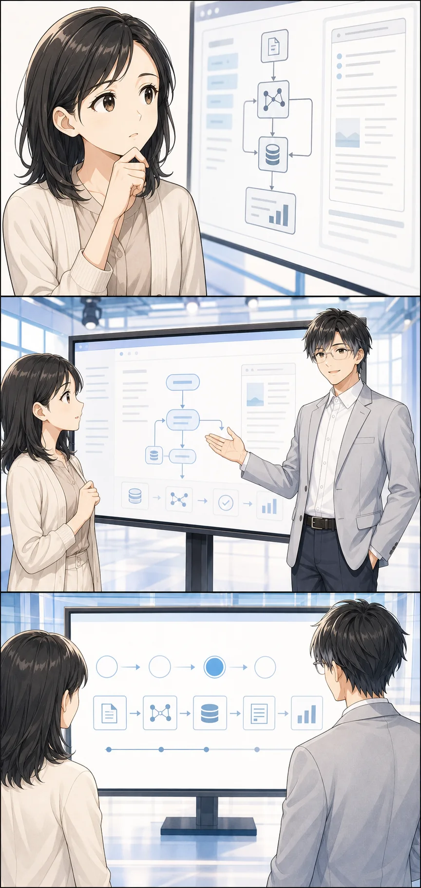 本当にAIが仕事を進められるのか、兼子さんが実際の画面を見せる様子